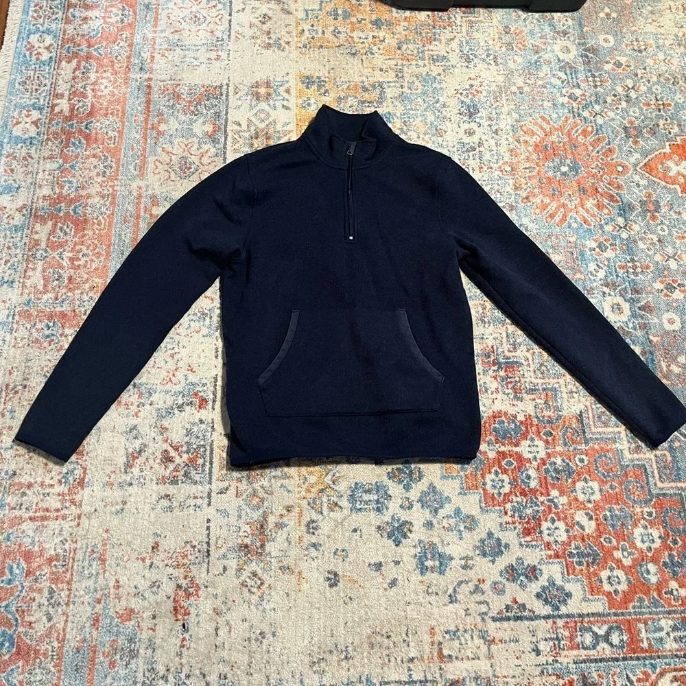 Jcrew navy blue fleece quarter zip pullover with pocket